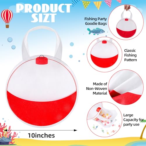 Shihanee 24 Pcs Fishing Bobbers Party Favor Bags Fishing Themed Goody Candy Bags Sport Game Treat Handbags Fisherman Non Woven Gift Handbags for Summer Theme Party Supplies - style: Fishing Bobbers