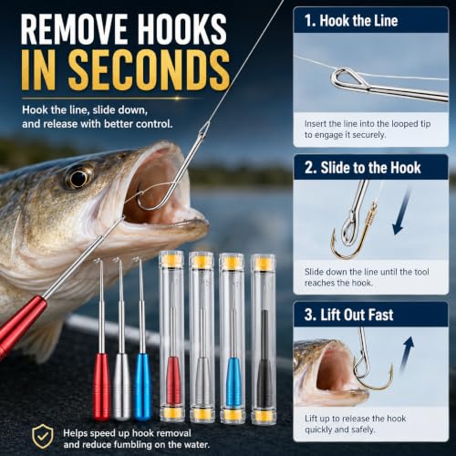4PCS Fish Hook Remover Tool – Stainless Steel Fishing Hook Remover, Quick Removal Extractor with Storage Tube, Essential Fishing Gear and Equipment for Anglers