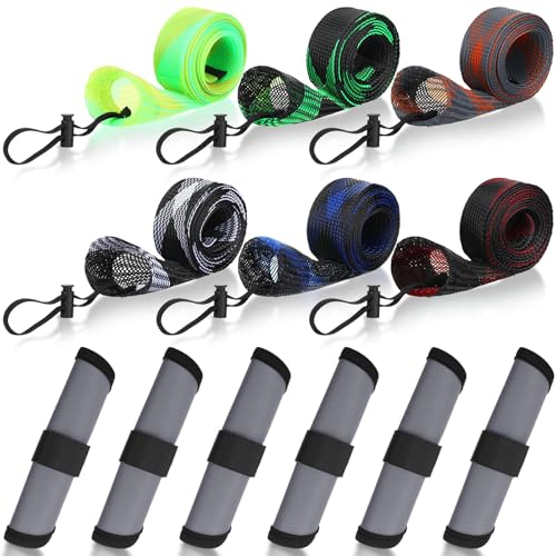 12 Pcs Fishing Rod Sleeves and Lure Wraps Fishing Rod Socks Pole Covers with Lanyard and 5.91 Inch Lure Covers for Fly, Casting, Sea Fish Rods Protector (Grey) - color: Grey