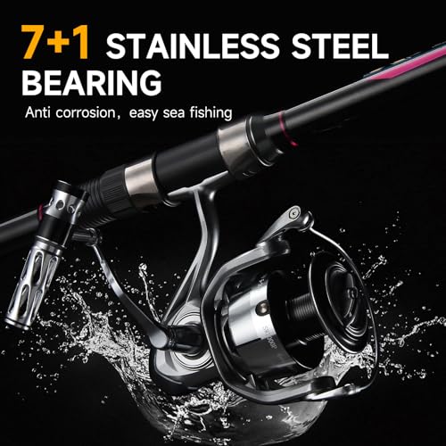 HAUT TON Spinning Reel 8000/9000/10000/12000/14000,6+1BB Metal Surf Fishing Reels,4.8:1 Gear Ratio 55lbs Drag Heavy Long Casting Inshore Saltwater Monster Fish - size: 7000, style: Ht-sw