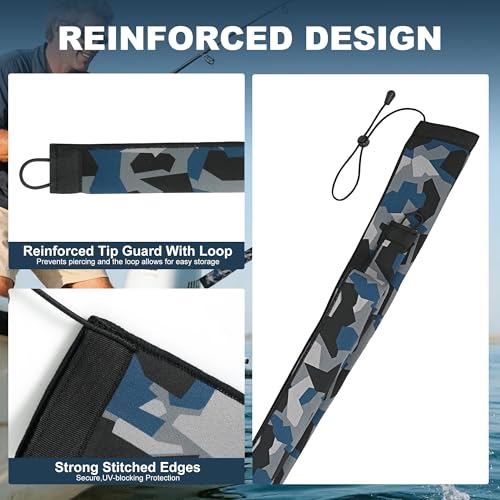 Neoprene Camo Fishing Rod Sleeves,Fishing Pole Sleeves,Fishing Rod Socks | UV Resistance,Puncture Resistant, Protect Casting, Spinning, Trolling Fishing Rods, Storage, tangled-free,75in,68in,60in - color: 2-Dark Camo, size: 60"