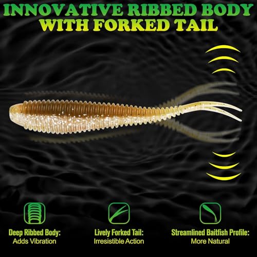 LUCKYFISHING Soft Plastic Baits 20PCS/30PCS/40PCS Forked Tail Fishing Soft Bait for Bass Walleye Trout Crappie Lures 3in/3.5in/4in - color: Brown Magic, size: 3in-40pcs