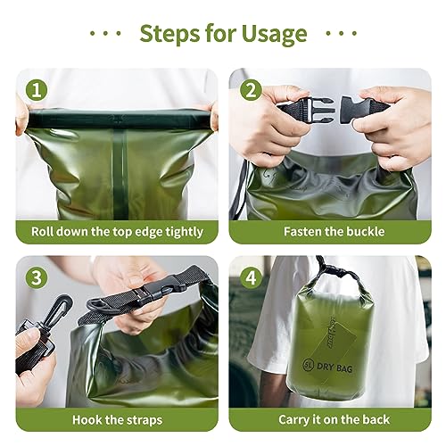 Waterproof Dry Bag - Roll Top Transparent Storage Bag,2L/5L/10L/20L,Suitable for Traveling, Swimming, Kayaking, Camping, Fishing, Rainy Day Trips - color: Pitch Green, size: 5L