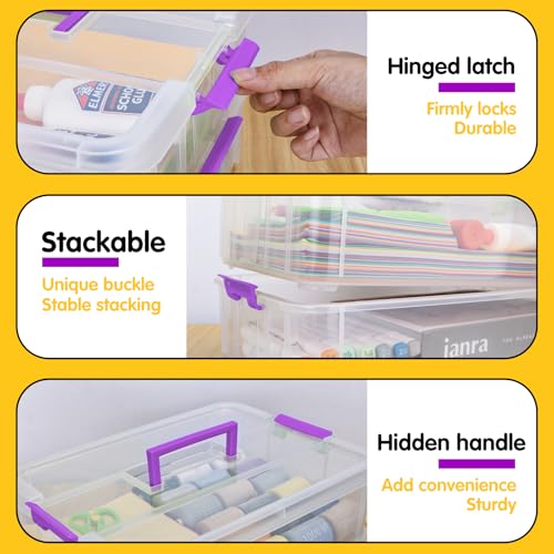 TERGOO 2 Layer Plastic Storage Containers with Lids, Multipurpose Clear Stack & Carry Box, Portable Craft Organizers and Storage Bin for Organizing Art & Craft, Sewing, Makeup, Nail Supplies (Purple) - color: Purple