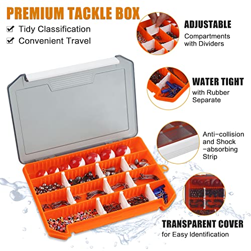 Fishing Accessories Kit - 258pc Tackle Box with Hooks, Bobbers, Weights & Swivels for Bass, Crappie & More
