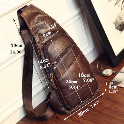 Vintage Leather Sling Bag Backpack for Men Crossbody Shoulder Chest DayPack Backpacks - color: #02brown