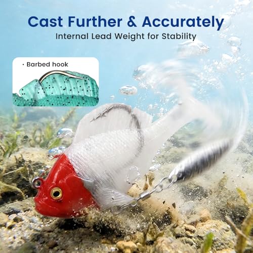Paddle Tail Swimbaits Fishing Lures, Pre-Rigged Soft Bait with Spinner Blades & 3D Eyes, Weedless Hidden Hook for Bass Trout, Freshwater Saltwater Gear - color: A