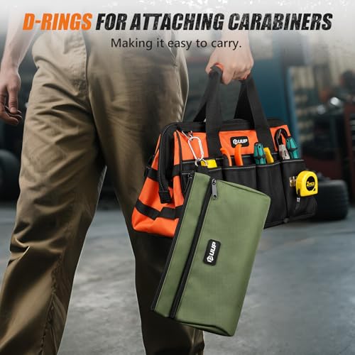 12 10" Small Tool Pouch 2 Pack, Zipper Tool Bag 2 Compartments, Utility Hand Bag with D-Ring, Toolbox Organization, Screwdriver Dril Storage Tool Box, Mechanic Men Dad Gifts, Orange/Green - color: Wedge-Orange/Green 2Pack, size: 12"x7"&10" x 6"