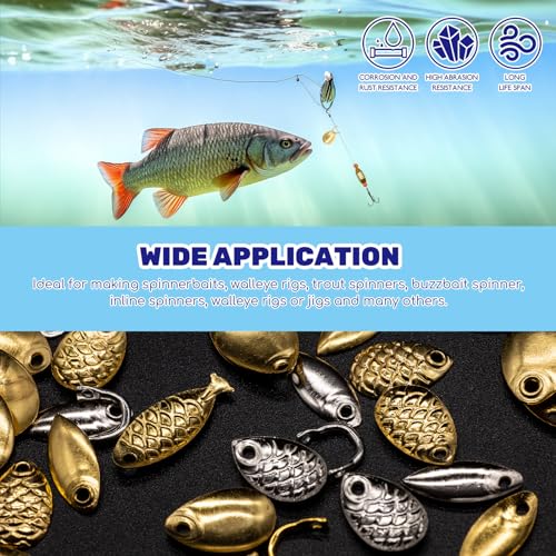 700Pcs 8 Styles Fishing Spinner Blades Assorted Set with U-Shaped Brass Links, Silver and Gold Deep Cup Spinnerbait Blade and Clevis for Freshwater Saltwater Lures Worm Spoons Rigs Making