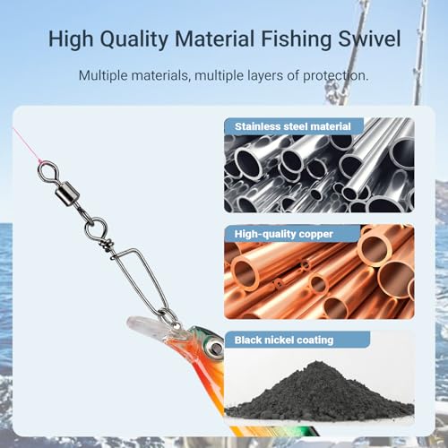 AMYSPORTS High Strength Fishing Snaps Freshwater Barrel Rolling Snap Swivels Steel Lure Connector Fishing Swivel Stainless Black Nickel - size: Size6 (29lb) 50 pcs