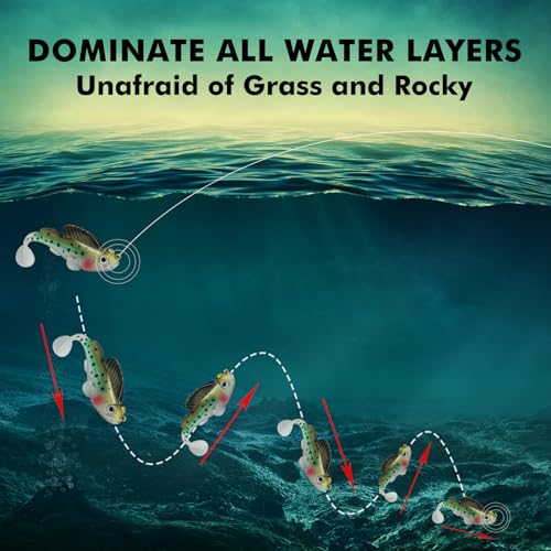 GOTOUR Pre-Rigged Soft Fishing Lures with Weedless Hook, Lifelike Paddle Tail Swimbaits for Bass Fishing, Freshwater & Saltwater Fishing Bait, Fishing Tackle for Bass, Pike, Trout, and Walleye - color: A1-2.8"-0.4oz