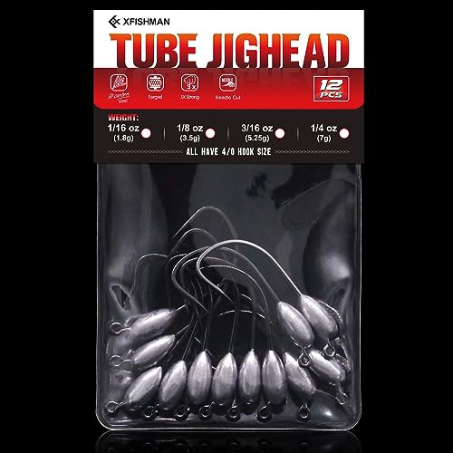 XFISHMAN-Tube-Jig-Heads-for-Bass-Fishing-Tube-Bait-Hooks 1/16oz 1/8oz 3/16oz 1/4oz (12-Pack) - color: 4/0 Hooks, size: 1/8oz (12-Pack)