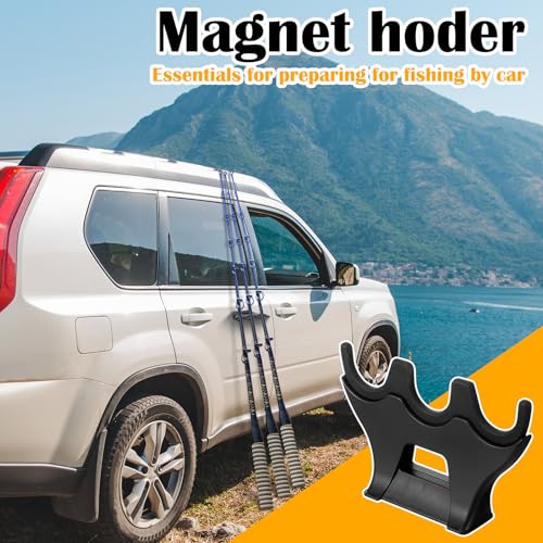 Silipull 2 Pcs Magnetic Fishing Rod Holder for Car Portable Outdoor Pole Rack Fly Fishing Pole Rack Stands with 3 Holder Slots for Truck Bed Wall Garage Door Summer Boat Accessories for Men Gifts