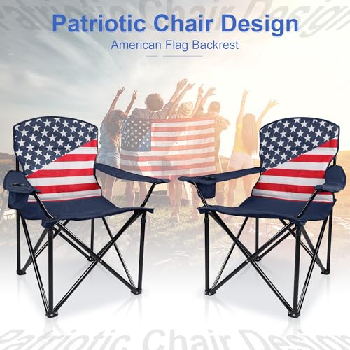 Folding Camping Chairs 2 Pack:Oversized Padded Lawn Chair for Adult,Collapsible for Outdoor,Camp,Fishing & Garden,350-lbs Capacity,American Flag - color: American Flag