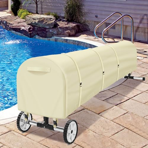 Swimming Pool Solar Reel Cover, 18Ft Heavy Duty Waterproof Solar Blanket Reel Cover, UV Resistant Solar Blanket Reel Roller Covers Swimming Pool Solar Reel Covers for Inground Pool, Begie - color: Beige, size: 18 FT