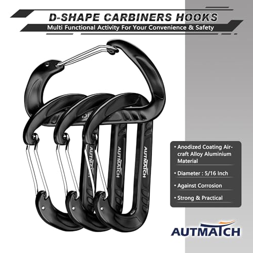 AUTMATCH Carabiner Clips, 3" Spring Snap Hook Caribeener Clips Buckle Pack Grade Heavy Duty Carabiners Quick Link for Camping, Fishing, Hiking, Traveling, 4 Pack - style: Aluminium Alloy 12KN - Black