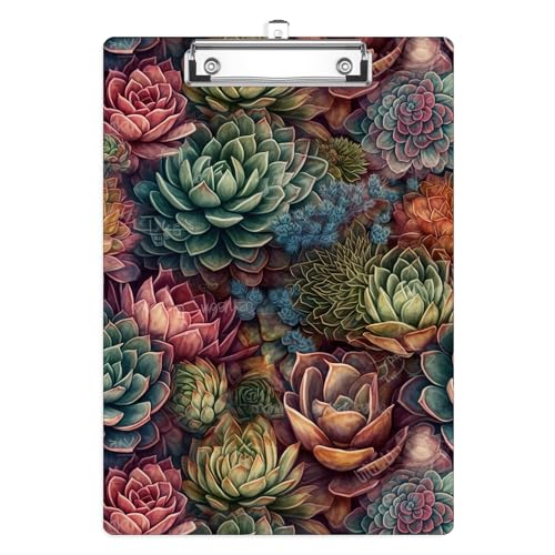 Succulent Cactus Clipboard, Decorative Clip Board with Metal Clip Cute Plastic Clipboards A4 Standard Size 8.5" x 12.5" for Nurses, Students, Office - color: Succulent