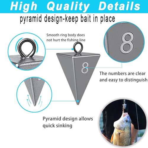 Pyramid Sinkers for Surf Fishing – Lead Fishing Weights, No-Roll Bottom Hold - style: 14oz-2pcs