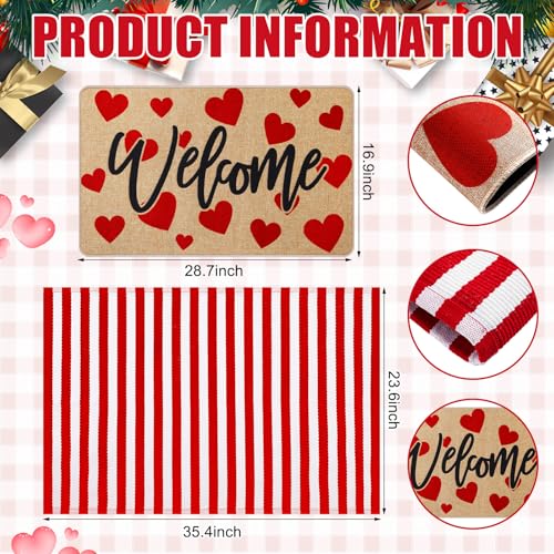 Tinideya 2 Pcs Valentine's Day Doormats Welcome Outdoor Red Heart Door Mats Layered Front Door Rugs Non Slip Floor Mats for Porch Entryway Outdoor - size: 16 x 28 Inch,24 x 35 Inch, style: Heart
