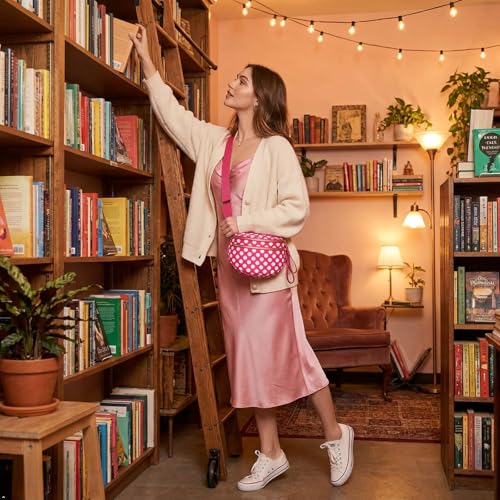 Womens Crossbody Bag, Spacious Nylon Bum Bag Trendy Shoulder Purse with Adjustable Strap Zipped Travel Essentials - color: 52a-red