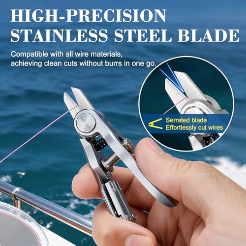 Portable 3-in-1 Fishing Line Cutter, Hook Eye Cleaner & Knot Tying Tool, Stainless Steel Braided Line Scissors for Monofilament & Fluorocarbon Lines with Retractable Zinger