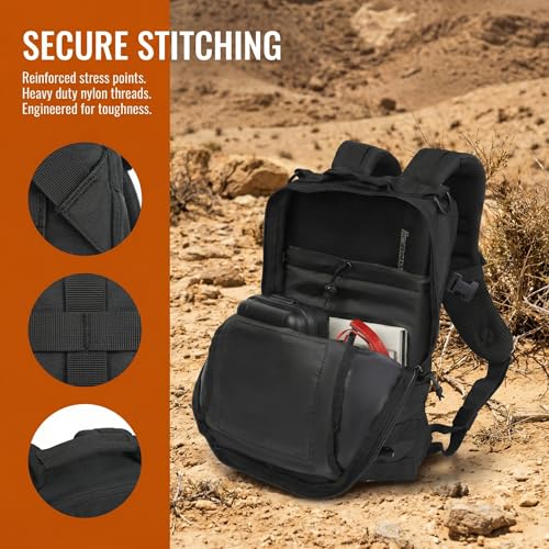 Small Tactical Hiking Backpack, 12L MOLLE Bookbag Daypack for Travel | MOLLE webbing expands carry options;compact,lightweight design fits hiking,school,camping,travel and daily use - color: Black