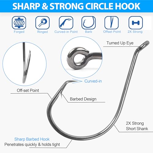 Circle Hooks Fishing Hooks Saltwater, 100/150pcs 2X Strong Octopus Hooks Catfish Hooks Octopus Circle Hooks Offset Sport Circle Hooks for Catfish Bass Large Fish Hooks Size:8#-10/0 - size: 100pcs 5/0