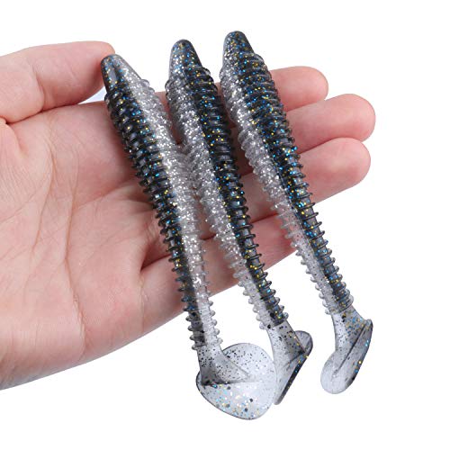 RUNCL Swimbaits Paddle 10/20/30/40PCS, 5/4/3/2 Inchs Paddle Tail, Soft Lure for Trout Crappie Bass, Durable Plastic Bait Swimmer for Saltwater/Freshwater, Fishing Lover's Gift - color: Mist Shiner, size: 4in, 20pcs