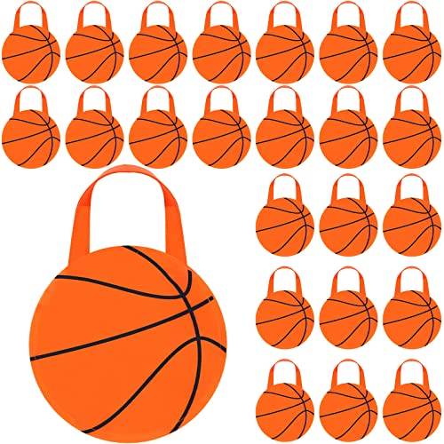 Shihanee 24 Pcs Basketball Gift Bags Basketball Treat Bags with Handle Sports Theme Party Goodie Candy Non Woven Bag for Sport Game Theme Party Favor - style: Basketball