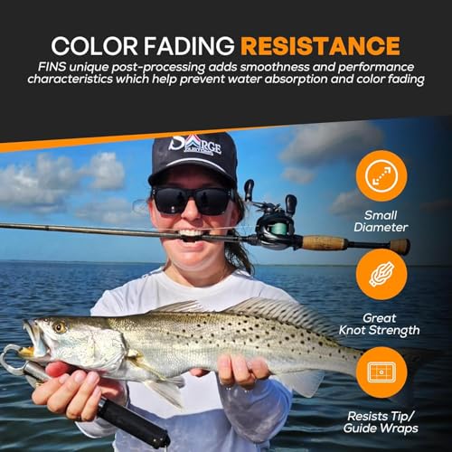 FINS Windtamer Braided Fishing Line – Round No-Wax 4-End Braid, Eliminates Wind Knots and Rod Tip Wraps, No-Stretch Performance, Low Memory, Freshwater Saltwater, Spinning Baitcasting, Made in USA - color: Hi-Viz Yellow, style: 4 Lb - 150 Yds