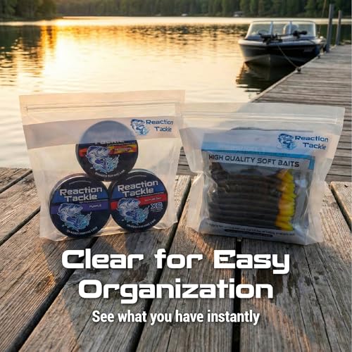 Reaction Tackle Clear Bait Bags for Soft Plastics, Resealable Fishing Organizer Pouches with Write On Label Area, Tear Resistant Storage for Lures, Worms, and Terminal Tackle, 20-Pack - size: 20-Pack