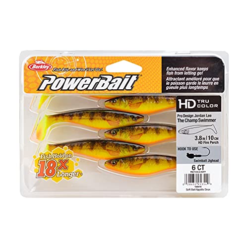 Berkley PowerBait The Champ Swimmer Fishing Soft Bait - color: HD Fire Perch, size: 3.8"