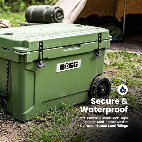 Hogg Rotomolded Coolers, Ice Chest with Wheels, Wheeled Cooler, Rotomolded Ice Chest, Dry Storage, Fishing and Camping Items, Birthday Gifts for Men - color: Willow Haze, size: 45qt