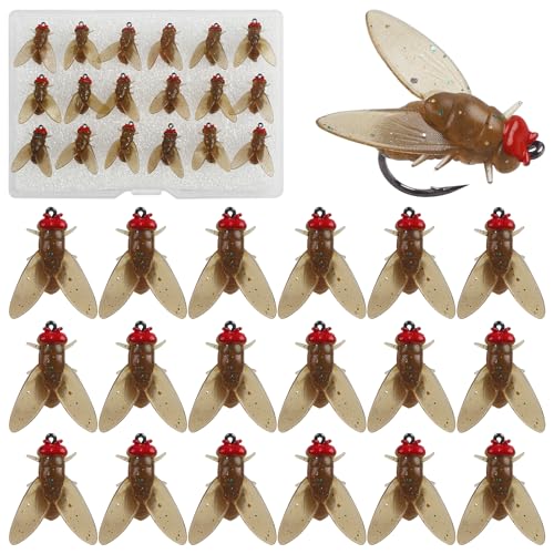 Bionic Fly Fishing Bait, Flies Fishing Lures Kit Trout Jigs Swimbaits Dry Flies Fly Fishing Lures Fish Attractant Fly Fishing Hook for Saltwater Freshwater Bass Panfish 15mm - color: Brown-18pcs