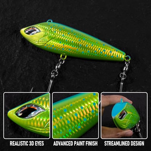 Alwonder High Speed Trolling Lures Up to 17 Knots Saltwater Fishing Lures Sinking Hard Baits 6-3/4”/7.5oz with Heavy-Duty 7/0 Hook Deep Diving Jerkbait Fishing Plug Offshore Lure for Marlin Tuna Wahoo - color: Dorado