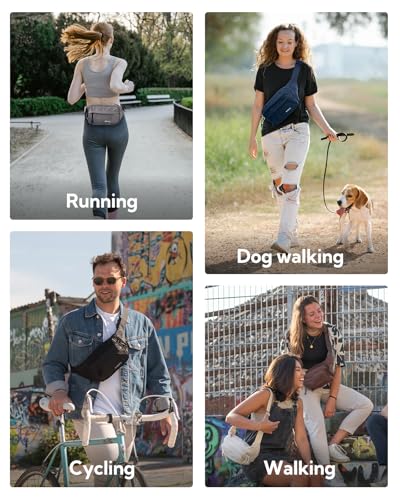 WATERFLY Fanny Pack Waist Packs: Large Crossbody Fanny Packs for Women Men with 5 Zipper Pockets Adjustable Strap Waist Bags Hip Pack for Traveling Cycling Running Hiking-Gray - color: Gray