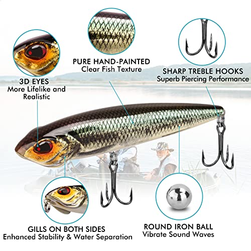 TRUSCEND Popobait Easy Catch Fishing Lures with BKK Hooks, Instant Startup, Longer Cast, Balanced Spray/Sound/Swim, Plopper Topwater Lures for Bass, Trout, Pike, Walleye, Freshwater Saltwater Fishing - color: E4-4.5",0.8oz