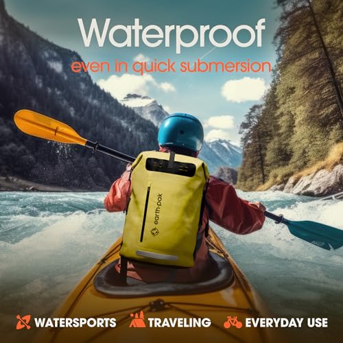 Earth Pak Waterproof Backpack - Heavy Duty Roll-Top Closure with Easy Access Front-Zippered Pocket and Cushioned Padded Back Panel for Comfort with IPX8 Waterproof Phone Case, Yellow, 85L, Messenger - color: Yellow, size: 85L