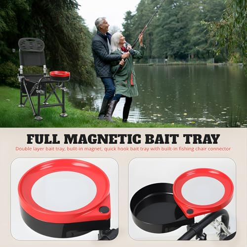 Foldable Fishing Chair with 2 Rod Holders & Iron Frame, Heavy Duty 300lb Portable Adjustable Camping Chair for Bank Fishing Outdoor Adventures Black - color: Red
