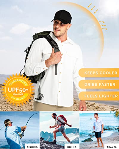 33,000ft Men's Long Sleeve Sun Protection Shirt UPF 50+ UV Quick Dry Cooling Fishing Shirts for Travel Safari Camping Hiking - color: White, size: XX-Large