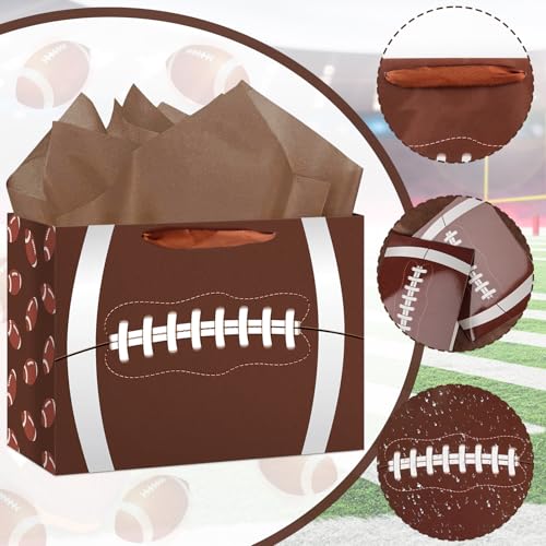 Hooqict Large Football Gift Bag with Tissue Paper and Greeting Card Football Birthday Party Gift Wrapping Bag for Boys Men Sport Themed Goodie Treat Party Favors Gift Bag - color: Football