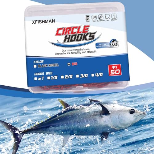 XFISHMAN Circle-Hooks-Fishing-Equipment-Octopus-Hooks-Saltwater-50 Pack #1 –12/0 - color: Red, size: 4/0 50-Pack