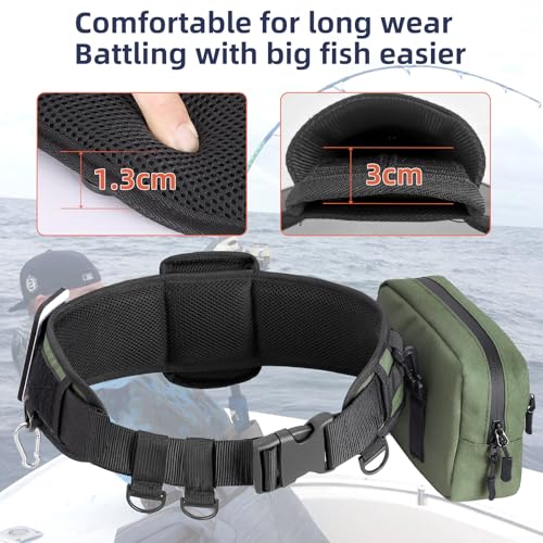 PELLOR Fishing Belt Rod Holder Adjustable Fishing Wading Belt - color: Army Green（with Detachable Bag）