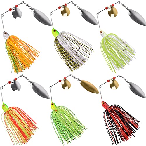 Fishing Lures Spinnerbait, Bass Fishing Lure Spinner Baits Kit Hard Metal Multicolor Buzzbait Spinnerbait Jigs for Bass Pike Trout Salmon - color: 6pcs Spinnerbaits