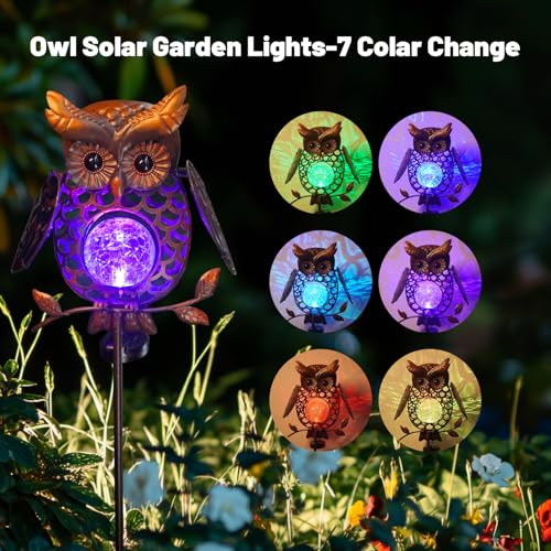 HONGLAND Solar Lights Outdoor Decor Waterproof, Solar Owl Garden Decorative Stake, Whimsical Gardening Gifts for Women Mom, Owl Outdoor Lights for Yard Patio Lawn Decor - color: Bronze Owl