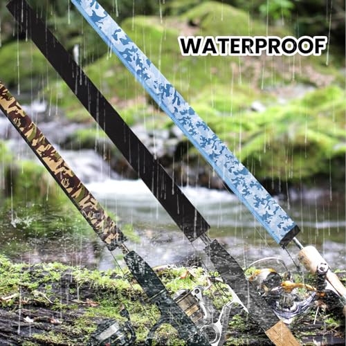 Neoprene Camo Fishing Rod Sleeves,Fishing Pole Sleeves,Fishing Rod Socks | UV Resistance,Puncture Resistant, Protect Casting, Spinning, Trolling Fishing Rods, Storage, tangled-free,75in,68in,60in - color: 2-Blue camo, size: 60"