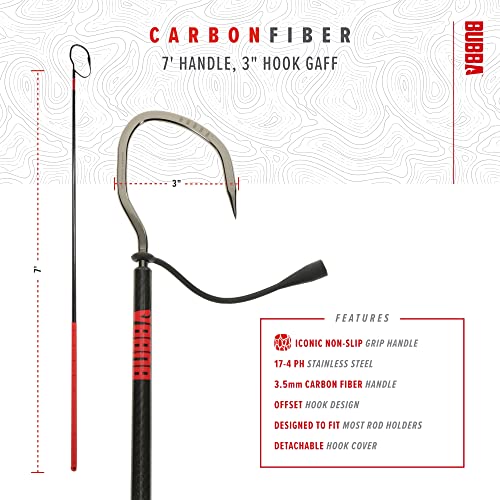 BUBBA 7 Foot Gaff with 3 Inch Stainless Steel Offset Hook, Non-Slip Grip Handles and Carbon Fiber Shaft for Fishing, Boating and Outdoors - size: 7 Foot 3 Inch