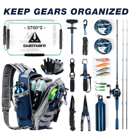 Ghosthorn Fishing Backpack Waterproof Tackle Bag Sling Bag Gift - color: Blue, size: Large