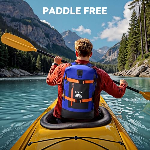 HEETA Dry Bags Waterproof Backpack 40L for Men & Women, Roll Top Heavy Duty Cushioned Hiking Backpack for Kayaking Boating Paddle Boarding Fishing Travel Camping Beach Vacation Cruise Ship Essentials - color: Blue