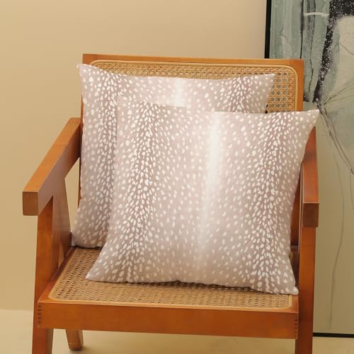 Beige Pink Antelope Pillow Covers 16x16 Inch Set of 2 Deer Animal Skin Print Throw Pillows Outdoor Decorative Modern Antelope Pillowcase Cotton Cushion Cases for Bed Sofa Couch - color: Beige Antelope, size: 16" x 16" (Pack of 2)